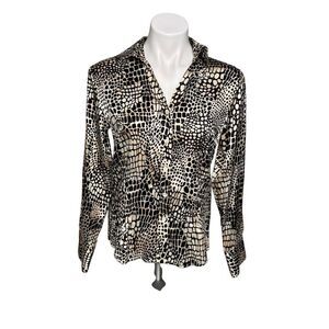 Talbots vintage silk animal print long sleeve button up blouse size 4